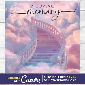 In loving Memory PNG, EDITABLE Template, RIP Pink Memorial Stairs to Heaven Sublimation Design, Digital File, Instant Download