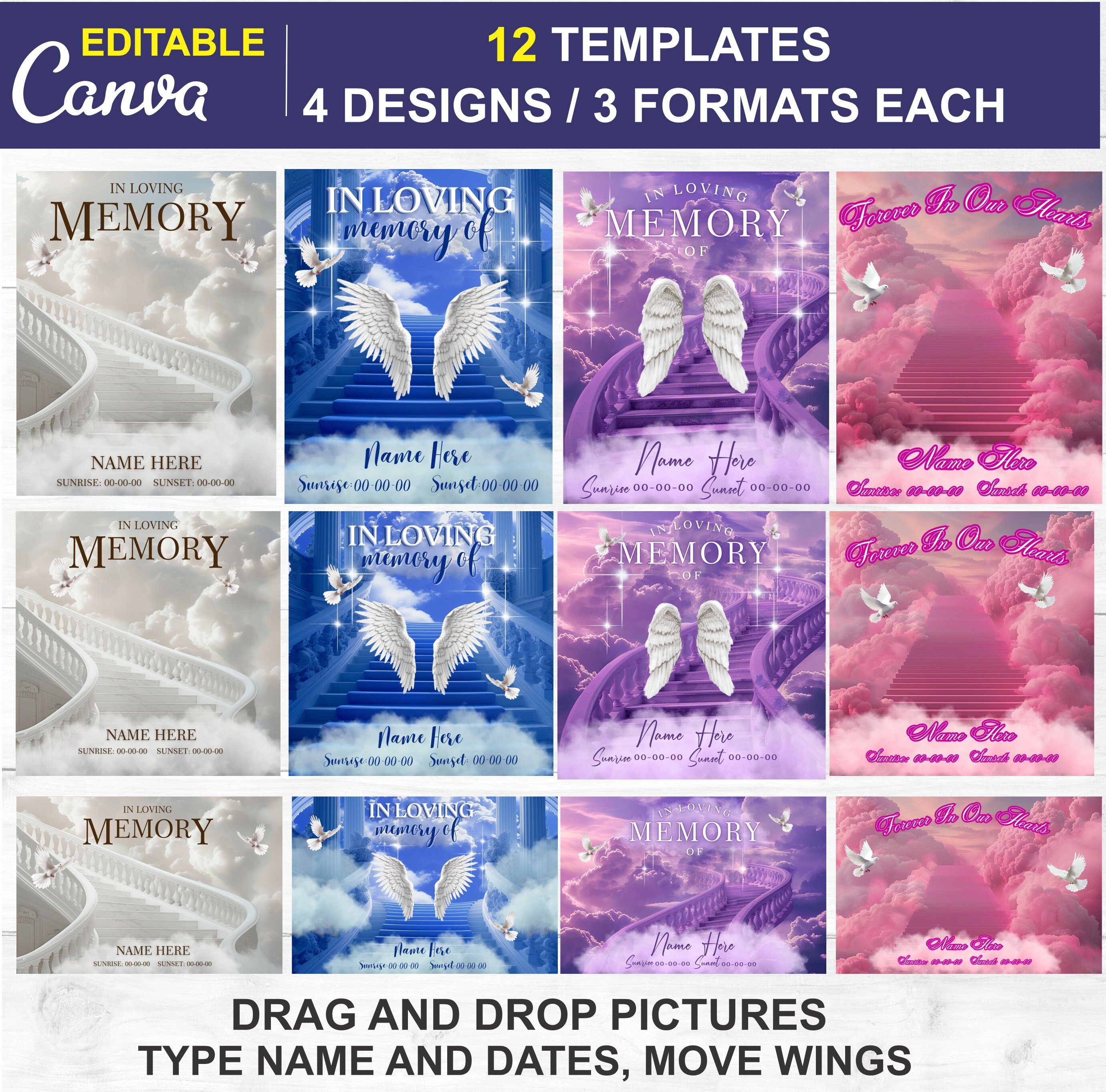 In Loving Memory Design Bundle, EDITABLE Memorial 12 Templates Heaven ...