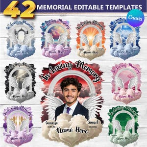 In Loving Memory Shirt Template, Bundle of 42 EDITABLE Memorial Canva Templates, Angel Wings, Edit yourself, Memorial Background
