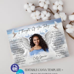 Memorial-gedicht PNG, BEWERKBAAR Voeg foto's, namen toe, in liefdevolle herinnering PNG, ik dacht aan je vandaag, kaartsjabloon begrafenis, Instant Download