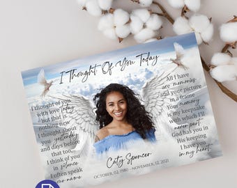 Memorial Poem PNG, EDITABLE Add Pictures, Names, In loving Memory PNG, I Thought of You Today, Funeral Card Template, Instant Download