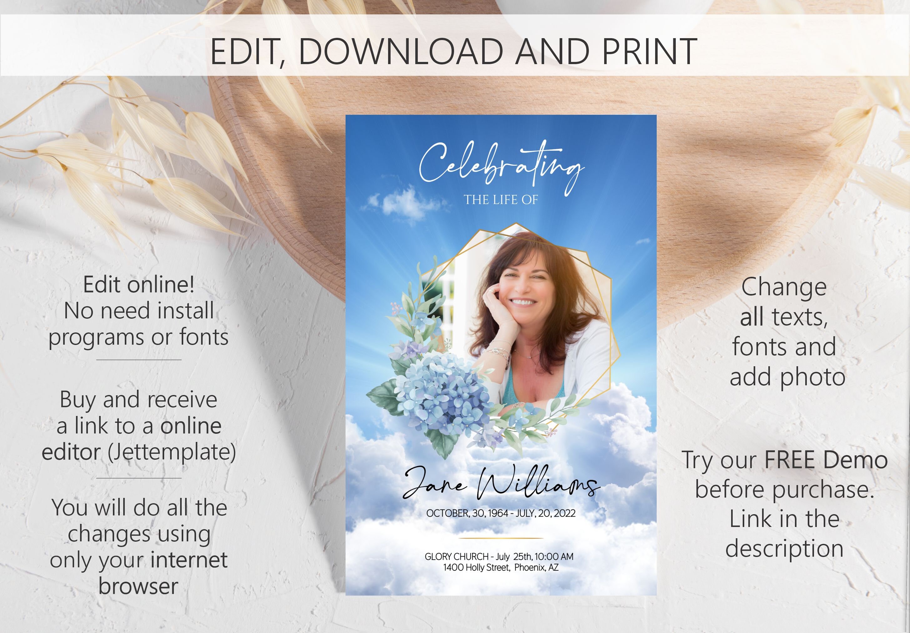 Funeral Program Template Memorial Service on Line Editing Etsy UK