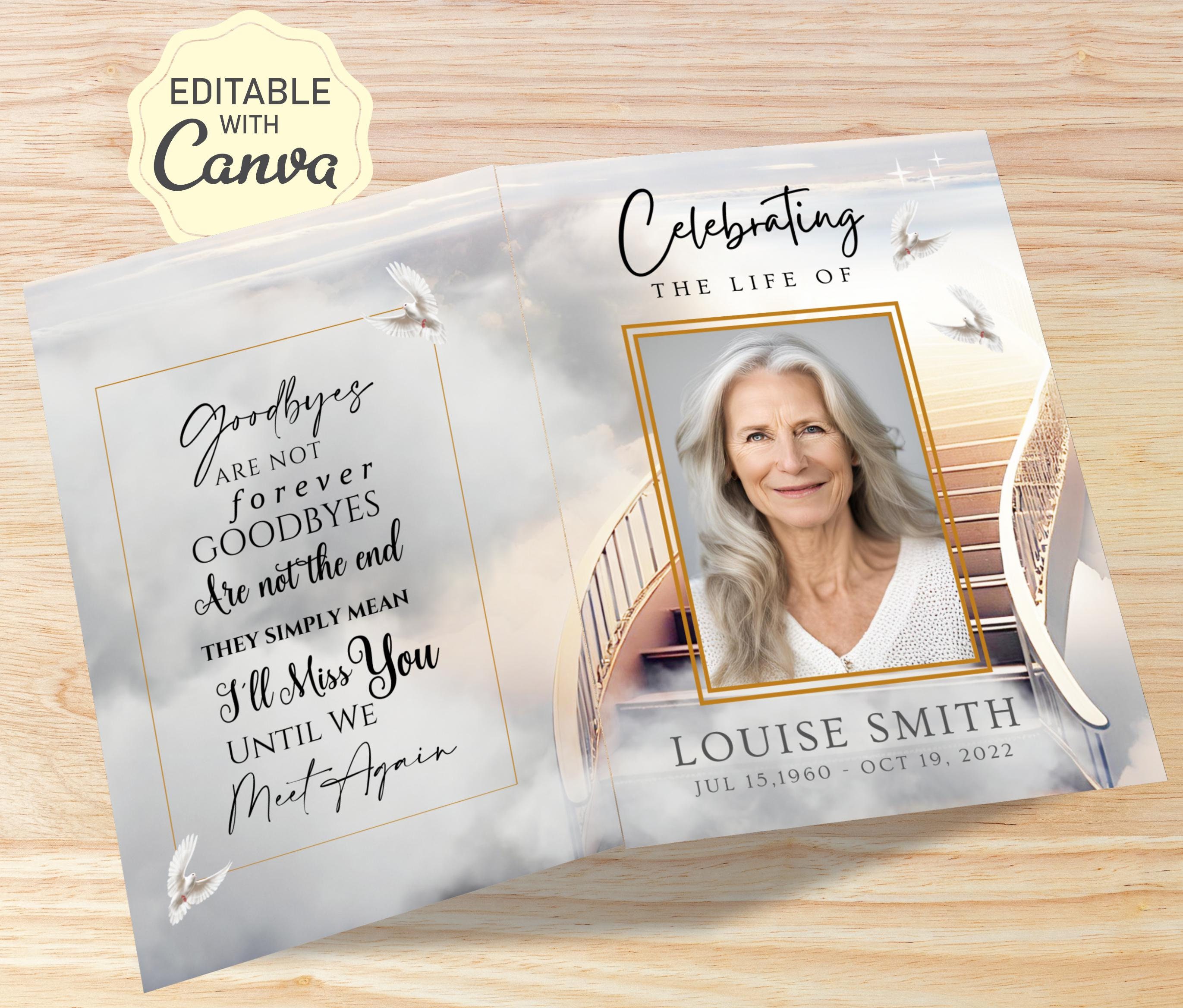 Funeral Program Template, Memorial Program Editable, Celebrating The Life, Goodbyes Are Not Forever, Canva Obituary Program, Digital Item