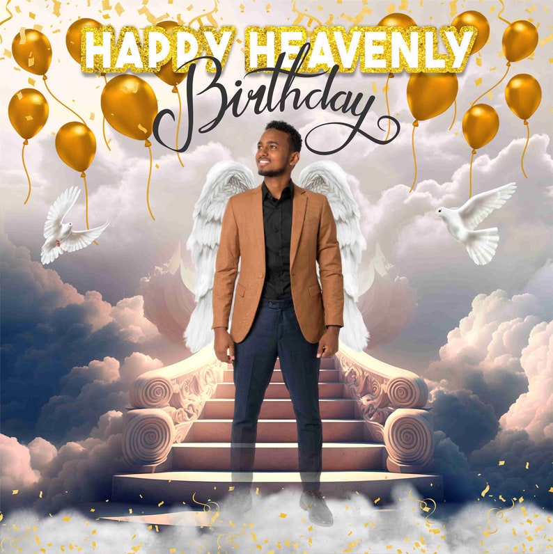 Happy Heavenly Birthday, Memorial PNG, In Loving Memory Birthday in Heaven Template, 4 Files for Instant Download AND Link to edit online image 2