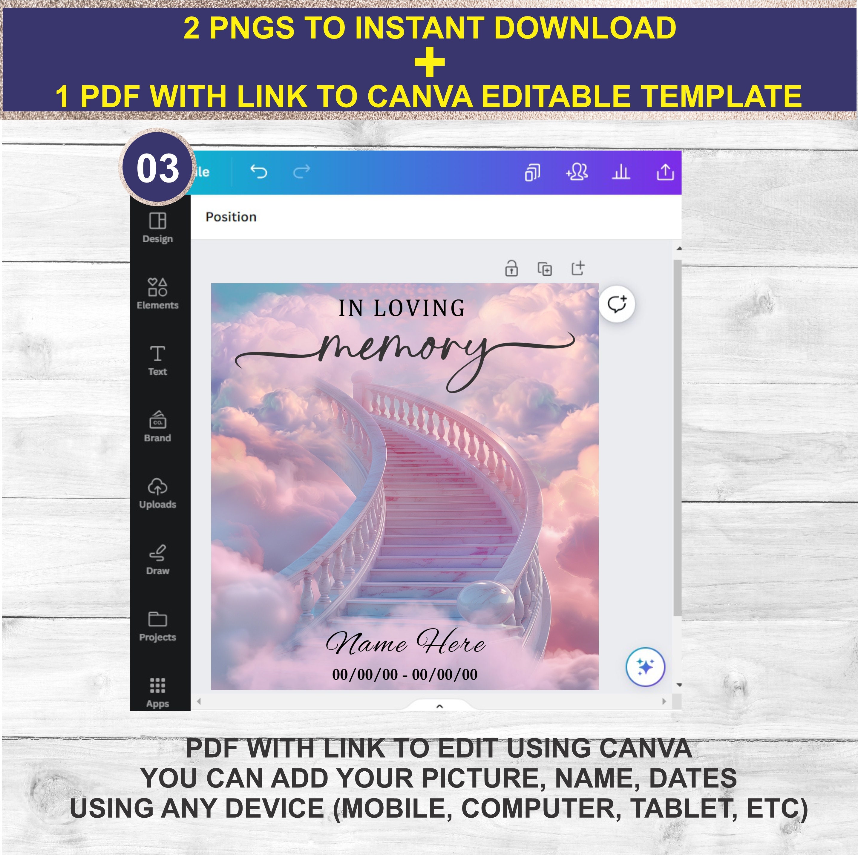 Memory Rip Word Disign In Loving Memory PNG, EDITABLE Template, RIP Pink Memorial Stairs to ...
