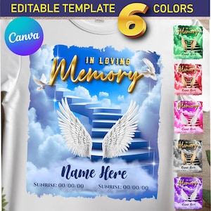 In Loving Memory Memorial Editable Template, Memorial Blue Heaven, 6 Colors Background, Canva Template and 17 PNGs Download, Digital Files