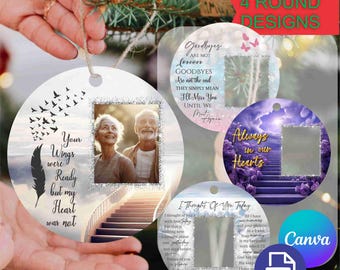 Memorial Christmas Ornament PNG und CANVA TEMPLATE, 4 Designs, Runde Weihnachten im Himmel, In liebevoller Erinnerung, Digital Design, Instant Download