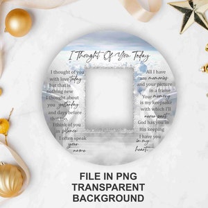 May include: A white and blue digital printable with a silver glitter frame. The text reads "I Thought Of You Today" and includes a quote about memories and keeping someone in your heart. The printable is designed to be used as a photo frame.