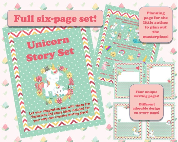 unicorn story writing set printable etsy