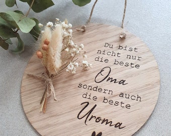 Rodaja de madera con flores secas | La mejor abuela | Gracias por todo | Regalo de cumpleaños | La mejor bisabuela | Regalo del Día de la Madre