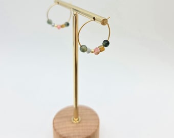 Pendientes de aro con ágata india, regalo para el Día de la Madre, pulsera, regalos para mujeres, collar de perlas, joyería de piedras preciosas, turmalina, conjunto de joyería