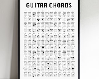 Guitar Chord Poster, Ultimate Guitar Chord Chart, Guitar Chord Print, Birthday Gift Present For A Guitarist