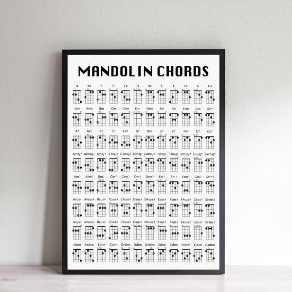 Mandolin Chord Poster, Mandolin Chord Chart, Mandolin Chord Print, Christmas Gift For A Mandolin Player, Mandolin Birthday Gift Present