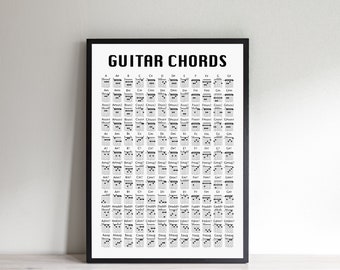 Guitar Chord Poster, Ultimate Guitar Chord Chart, Guitar Chord Print, Birthday Gift Present For A Guitarist