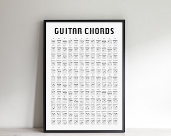 Guitar Chord Poster, Ultimate Guitar Chord Chart, Guitar Chord Print, Birthday Gift Present For A Guitarist