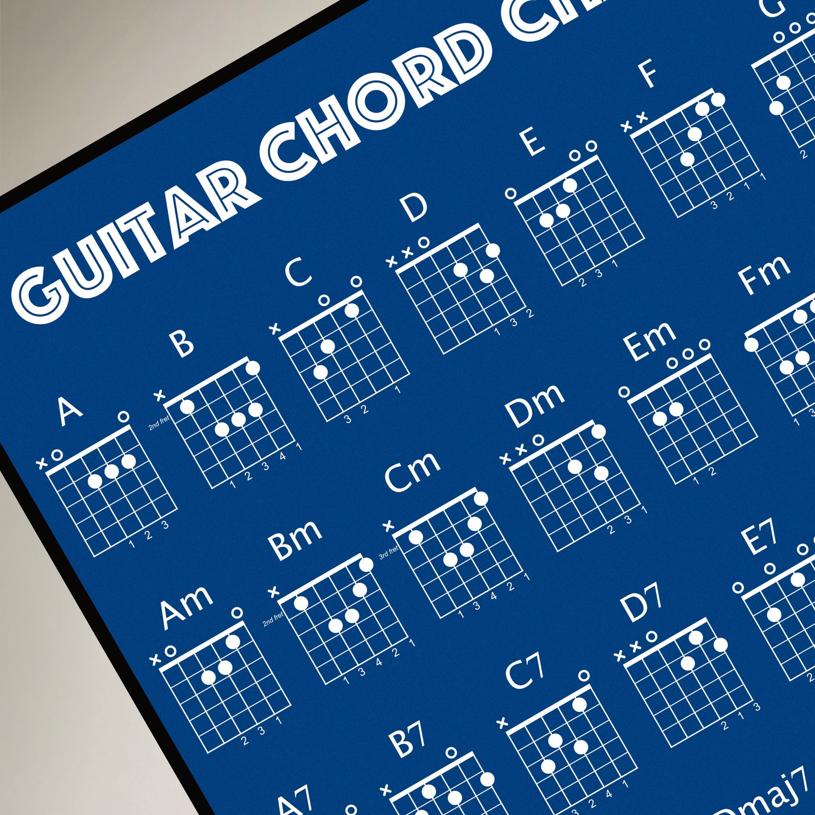 Guitar Chord Chart Poster – Unframed, Silk Paper, 2021 – Perfect Gift For Guitarists, UK Made
