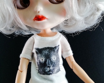Camiseta de manga corta Blythe GATO NEGRO,Camiseta Blythe pequeña,Vestidos Blythe medianos,Camiseta Licca,Camisetas Blythe,Moda Blythe,Ropa Blythe,Muñeca