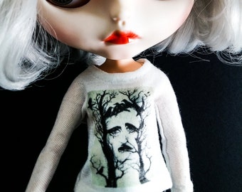 Blythe Long Sleeve TShirt EDGAR ALLAN POE,Petite Blythe TShirt,Middie Blythe Dresses,Licca Tshirt,Blythe Tees,Blythe Fashion,Blythe Clothing