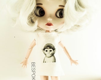Blythe Baby Doll Tee Kleid MONKEY TIME,Petite Blythe TShirt,Middie Blythe Kleider,Licca Tshirt,Blythe Tees,Blythe Fashion,Blythe Kleidung
