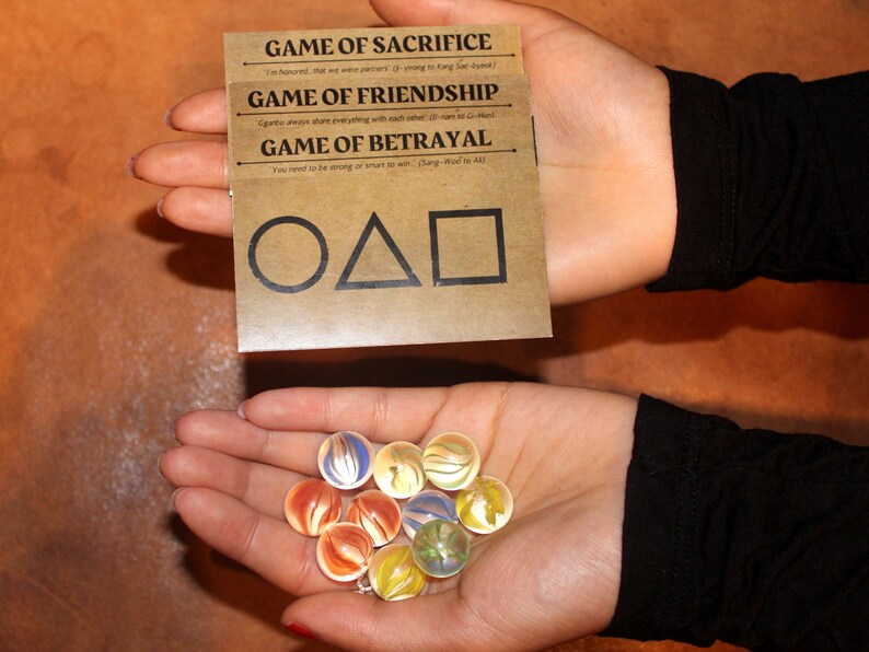 Squid Game Marble Set Party Game With Playing Cards Set of 10 Etsy UK