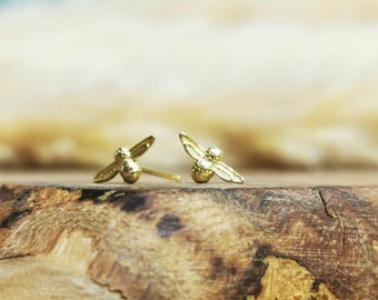 14ct Gold Plated Bee Stud Earrings - 925 Sterling Silver