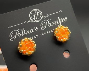 Orange mini studs Minimalist bright summer earrings