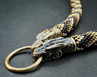 Beaded Dragon Head Necklace: Japanese Beads, Snake Choker