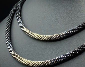 Black silver thin necklace. Bohemian long bead necklace