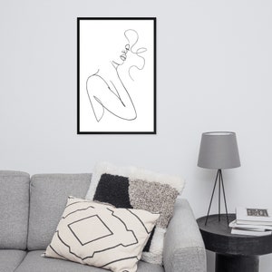 Woman Fine Line Art, Minimalist Art, Digital Print, Framed Wall Decor, Black and White Decor, Female Silhouette Art