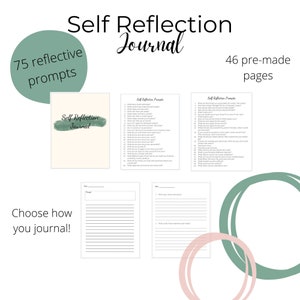 Självreflektionsjournal med 75 vägledande uppmaningar, 46 PDF-sidor för att anpassa din journalupplevelse