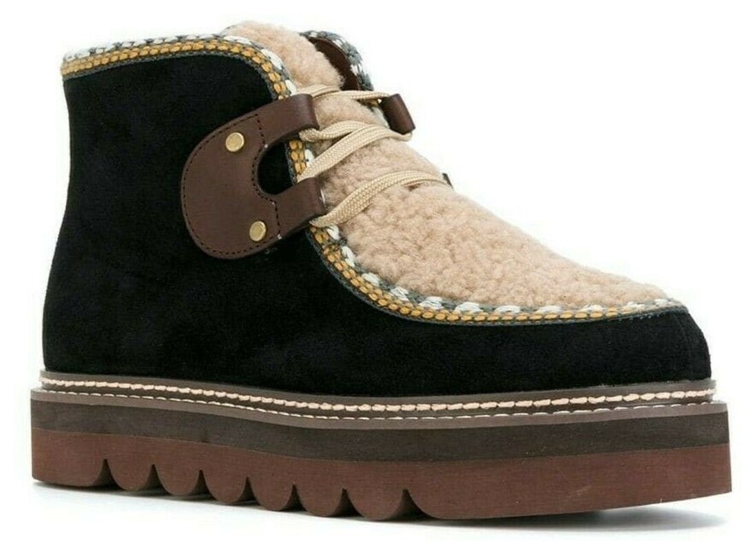 See by Chloe Cleated Sole Chukka Shearling Suede Boots Sz US  display picture 3
