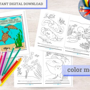 Under the Sea Animals Printable Coloring & Activity Book Kids Coloring Pages Digital Instant Download image 1