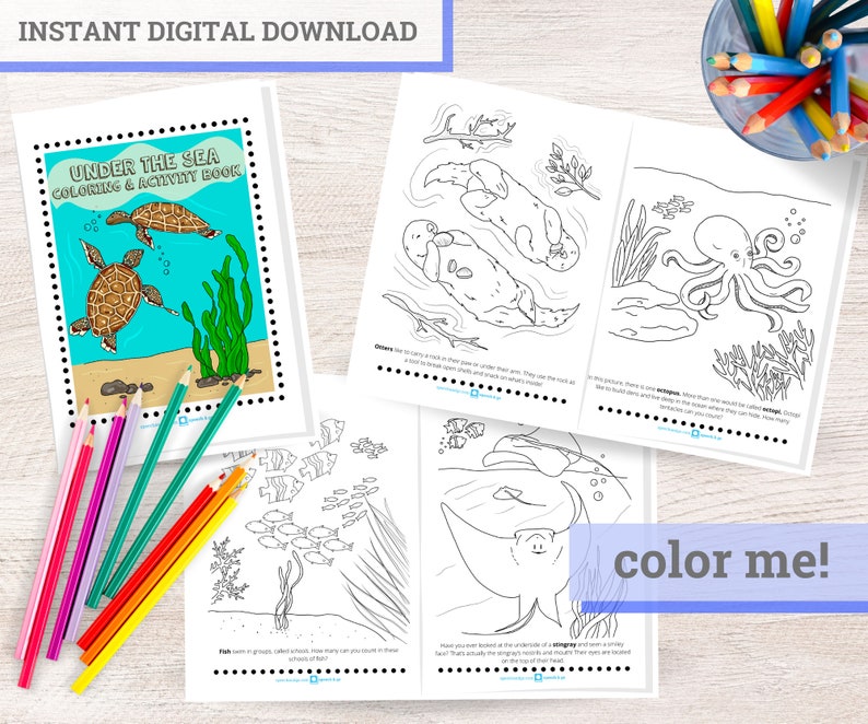 Under the Sea Animals Printable Coloring & Activity Book Kids Coloring Pages Digital Instant Download image 1