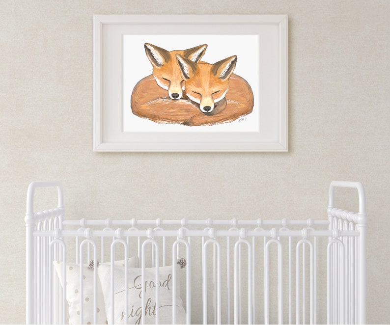 Baby Foxes Twins/Siblings Nursery Printable Fox Pup Print Kids Room Printable Sleeping Baby Animal Printable JPG Download image 3