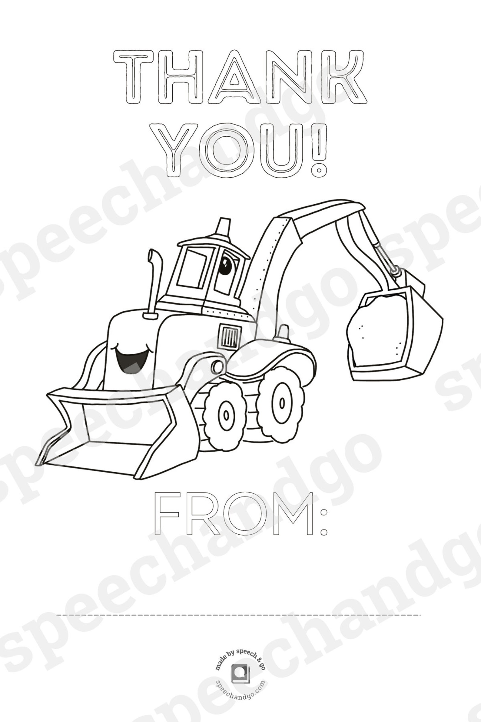 Printable Children's Thank You Cards Set of 3 Construction Vehicles ...