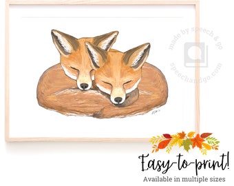 Baby Foxes Twins/Siblings Nursery Printable - Fox Pup Print - Kids Room Printable - Sleeping Baby Animal Printable - JPG Download