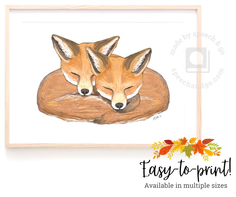 Baby Foxes Twins/Siblings Nursery Printable Fox Pup Print Kids Room Printable Sleeping Baby Animal Printable JPG Download image 1