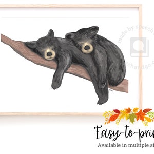 Baby Bears Twins/Siblings Nursery Printable Black Bear Cub Print Kids Room Printable Sleeping Baby Animal Printable JPG Download image 1