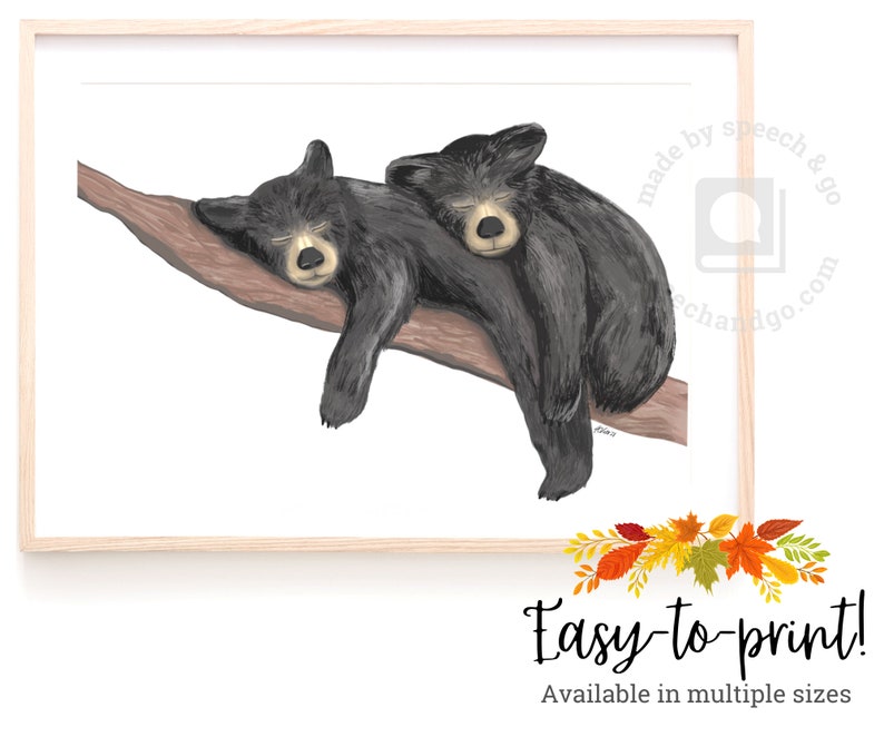 Baby Bears Twins/Siblings Nursery Printable Black Bear Cub Print Kids Room Printable Sleeping Baby Animal Printable JPG Download image 1