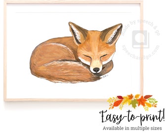 Baby Fox Nursery Printable - Fox Pup Print - Kids Room Printable - Sleeping Baby Animal Printable - JPG Download