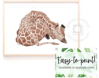 Baby Giraffe Nursery Printable - Kids Room Printable - Sleeping Baby Animal Printable - JPG Download