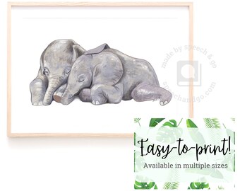 Baby Elephants Twins/Siblings Nursery Printable - Kids Room Printable - Sleeping Baby Animal Printable - JPG Download