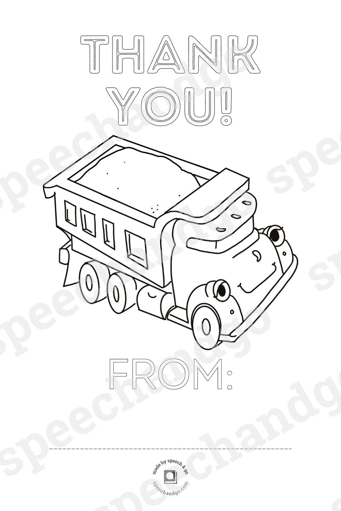 Printable Children's Thank You Cards Set of 3 Construction Vehicles ...