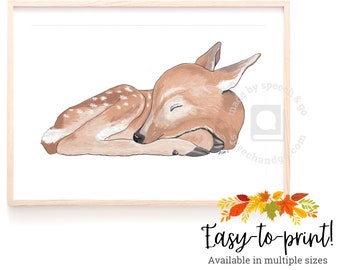 Baby Deer Nursery Printable - Fawn Print - Kids Room Printable - Sleeping Baby Animal Printable - JPG Download