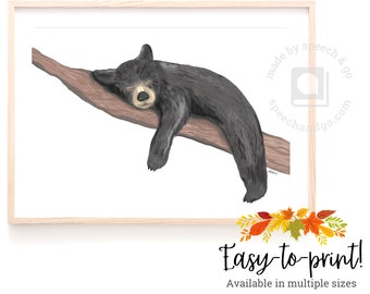 Baby Bear Nursery Printable - Black Bear Cub Print - Kids Room Printable - Sleeping Baby Animal Printable - JPG Download