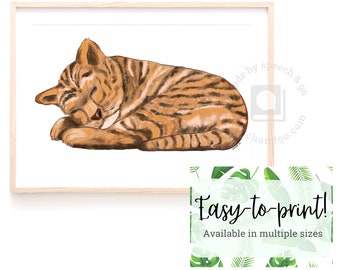 Baby Tiger Nursery Printable - Kids Room Printable - Sleeping Baby Animal Printable - JPG Download