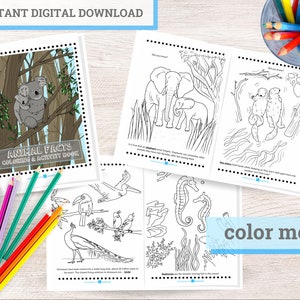 Animal Facts Printable Coloring & Activity Book Kids Coloring Pages Digital Instant Download image 1