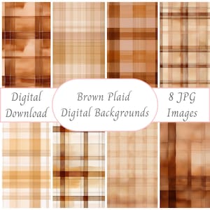 Brown plaid watercolor - Digital papers - Neutral plaid background - Digital scrapbook paper - JPG download - Square - Set of 8 Beige Papers
