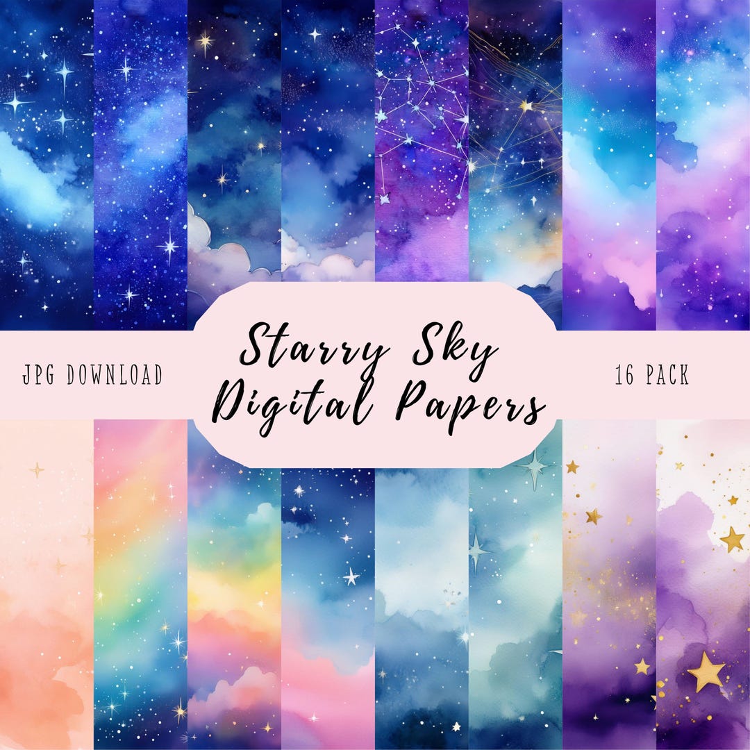 Vibrant Starry Sky Digital Papers, Night Sky Scrapbook Paper ...