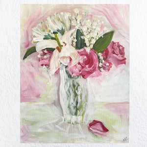 Original Floral Acrylic Painting on 20x16 Canvas Modern Wall Art Textured Abstract Artwork Hand Painted Neutral Earth Pink Tones Home Decor